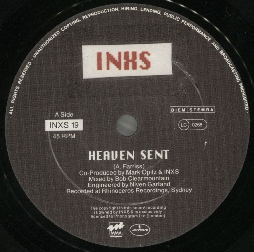 Inxs Heaven Sent UK 7" vinyl single (7 inch record / 45) INX07HE514750