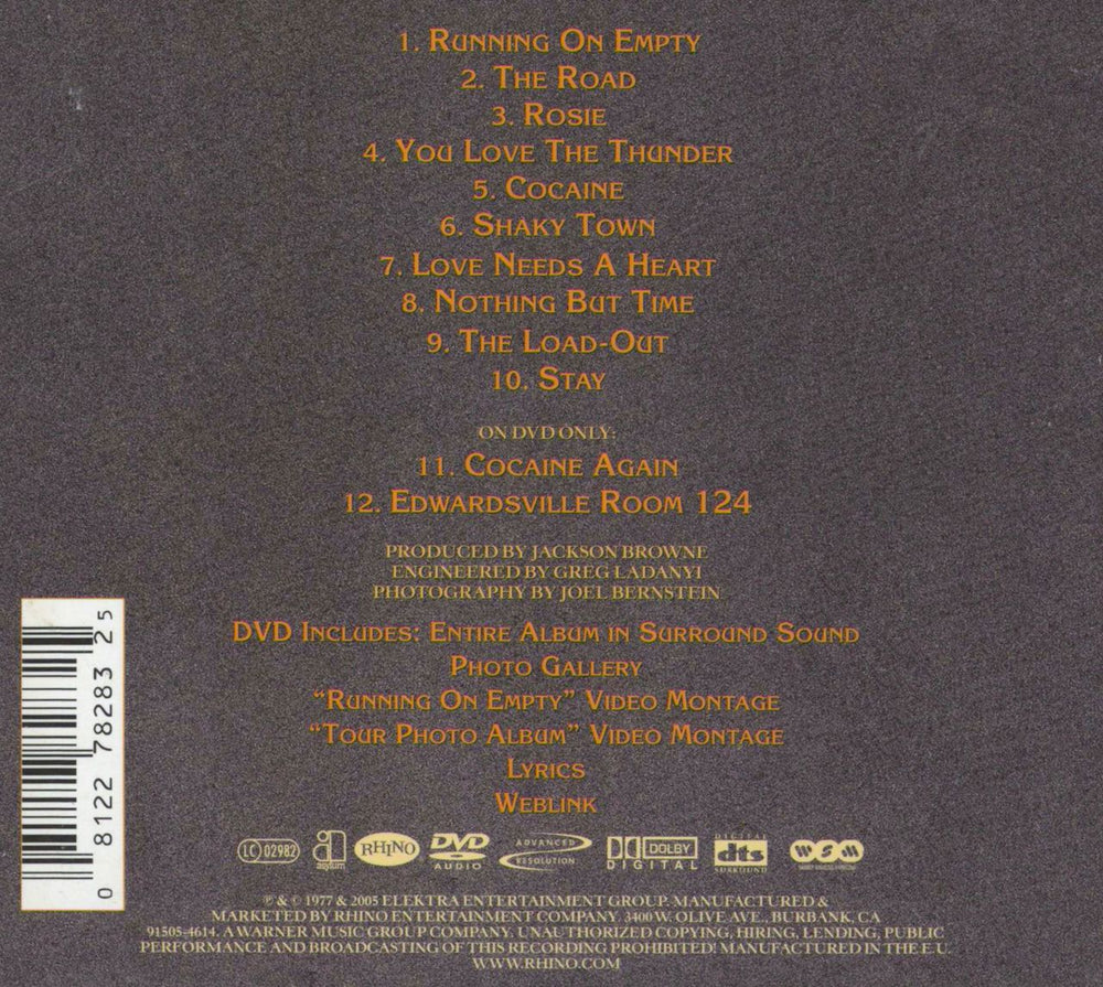 Jackson Browne Running On Empty UK 2-disc CD/DVD set 081227828325