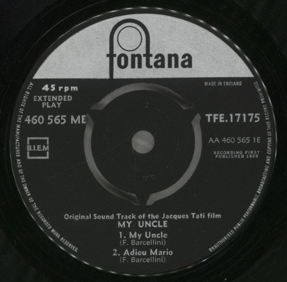 Jacques Tati My Uncle UK 7" vinyl single (7 inch record / 45) J2F07MY513320