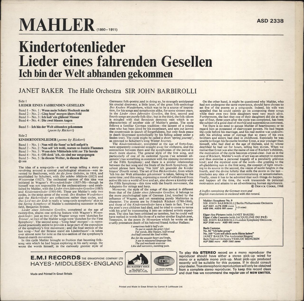 Janet Baker Janet Baker Sings Mahler - stamp label UK vinyl LP album (LP record)