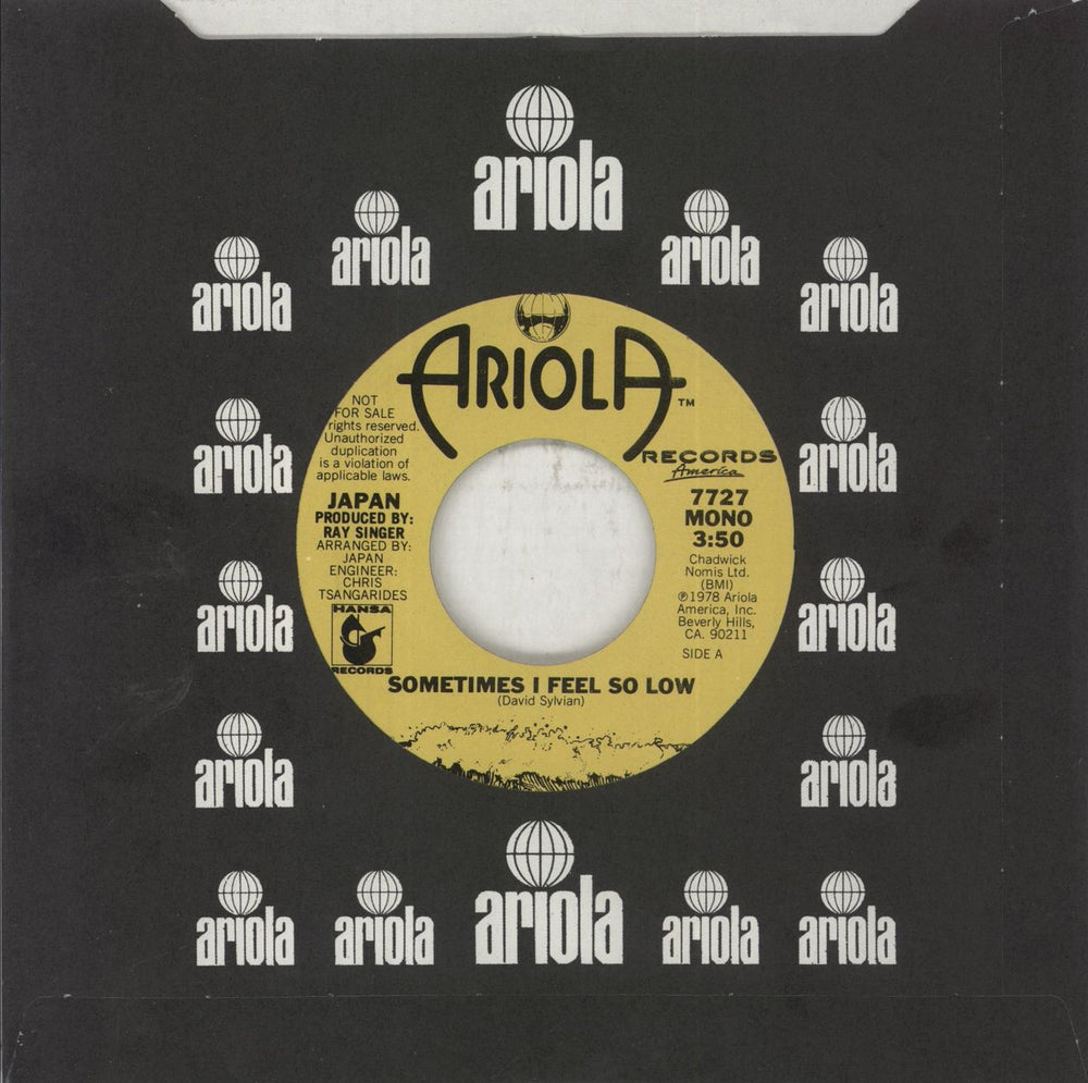 Japan Sometimes I Feel So Low US Promo 7" vinyl single (7 inch record / 45)