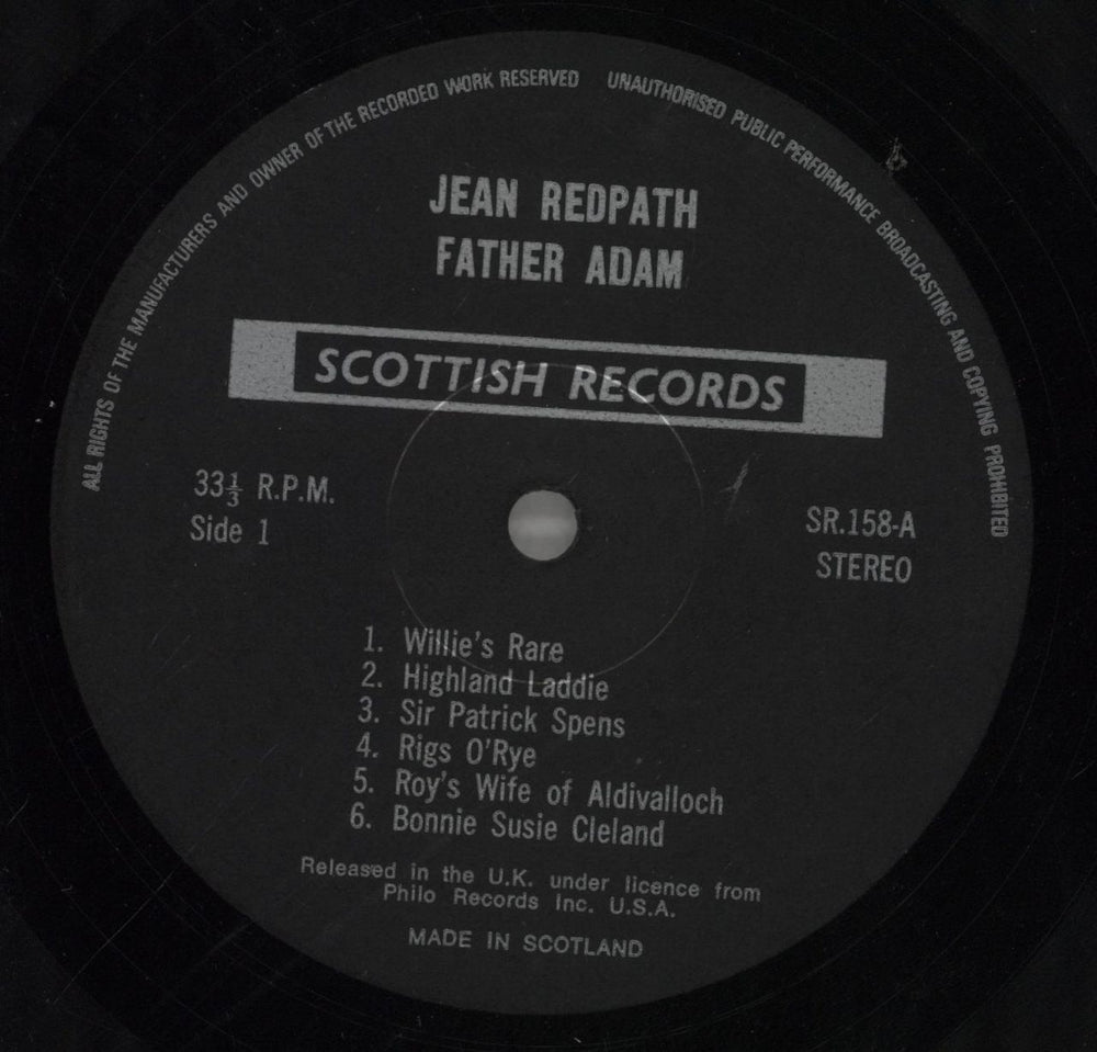 Jean Redpath Father Adam US vinyl LP album (LP record) ZGFLPFA717934