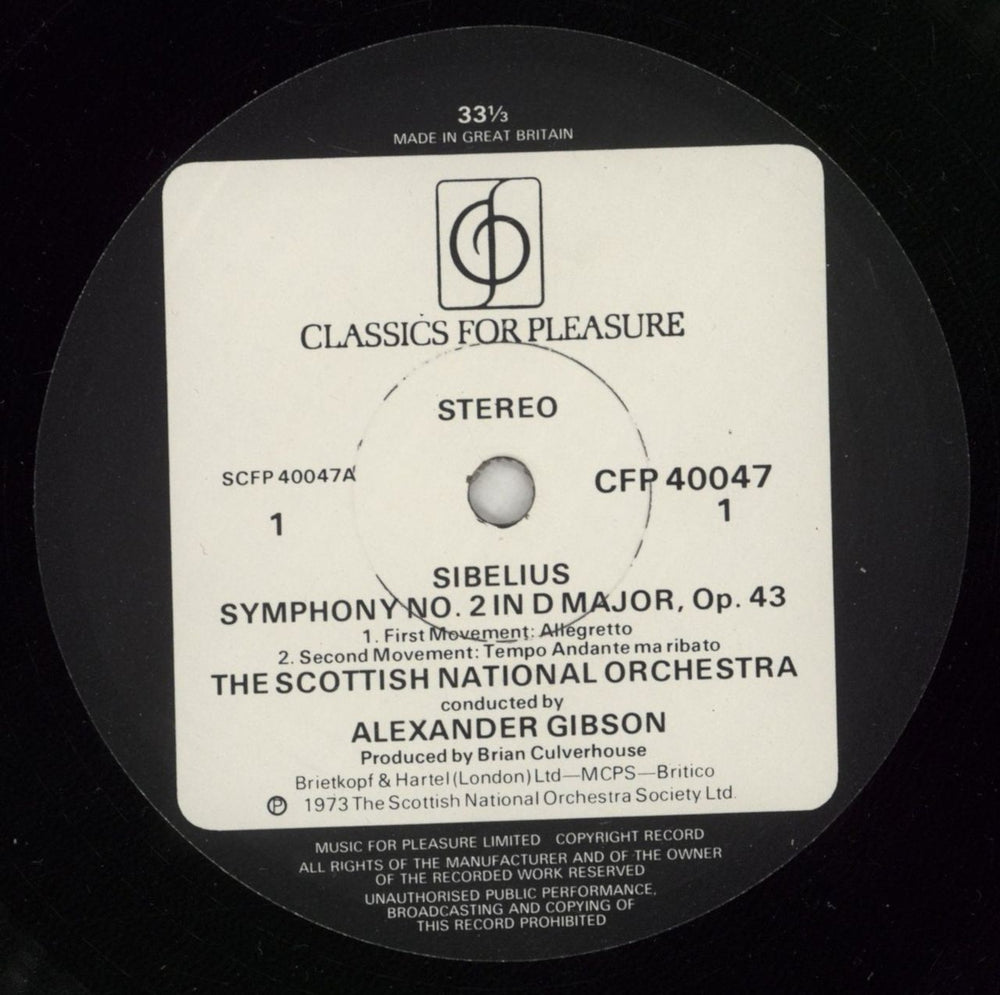 Jean Sibelius Sibelius: Symphony No.2 In D UK vinyl LP album (LP record) SE3LPSI880454