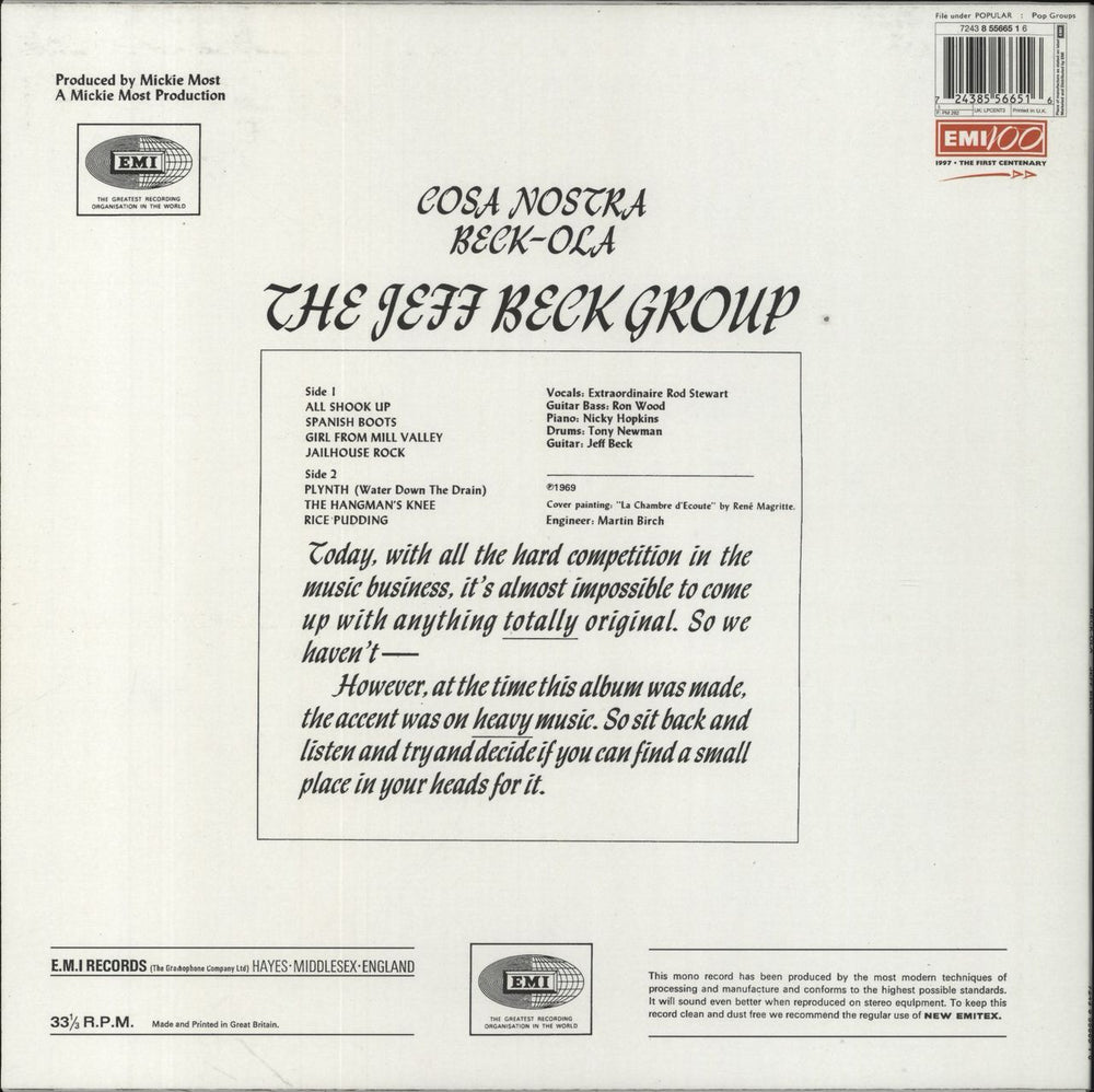 Jeff Beck Beck-Ola - EMI 100 - 180gm UK vinyl LP album (LP record) 724385566516