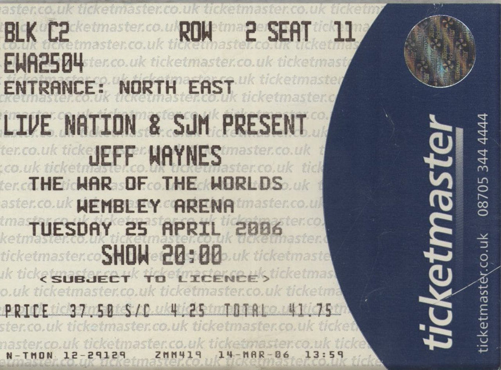 Jeff Wayne The War Of The Worlds + 3D glasses UK tour programme JFWTRTH648710