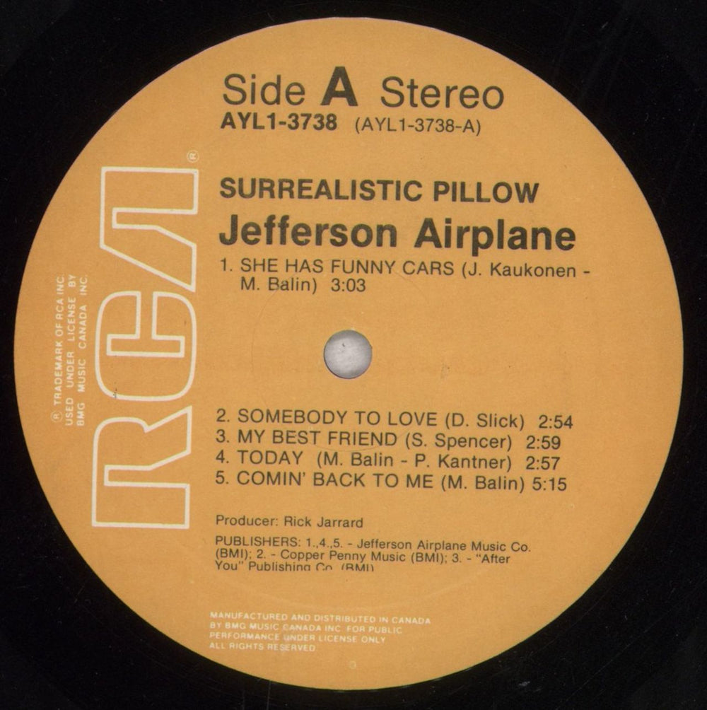 Jefferson Airplane Surrealistic Pillow Canadian vinyl LP album (LP record) JEFLPSU278615