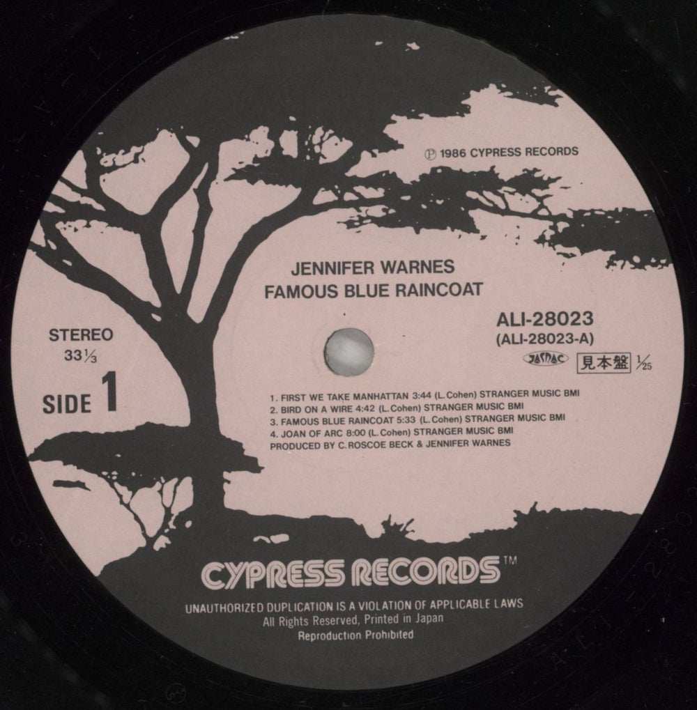 Jennifer Warnes Famous Blue Raincoat Japanese Promo vinyl LP album (LP record) JENLPFA380889