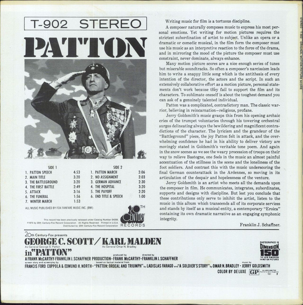 Jerry Goldsmith Patton US vinyl LP album (LP record)