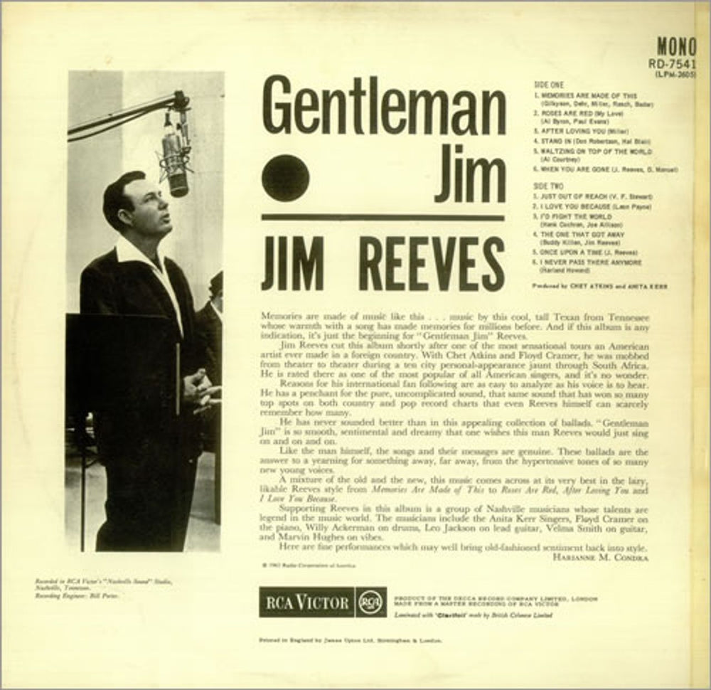 Jim Reeves Gentleman Jim UK vinyl LP album (LP record) JB1LPGE452552