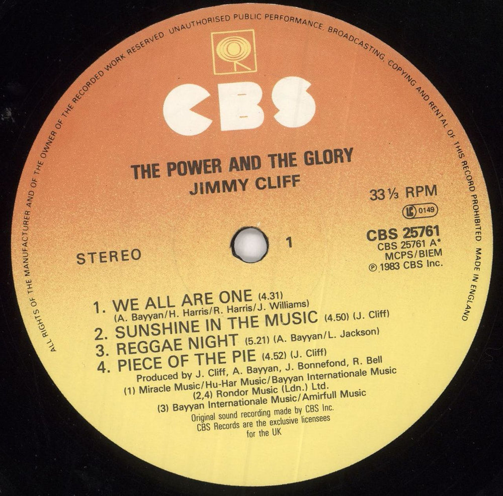 Jimmy Cliff The Power And The Glory UK vinyl LP album (LP record) JCLLPTH743164
