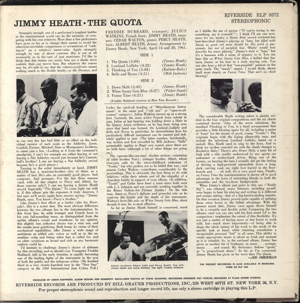 Jimmy Heath The Quota US vinyl LP album (LP record)