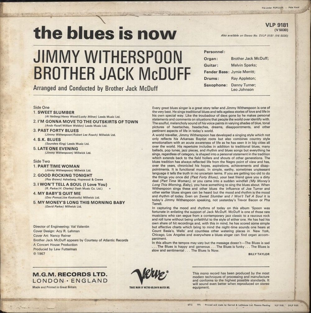 Jimmy Witherspoon The Blues Is Now UK vinyl LP album (LP record)