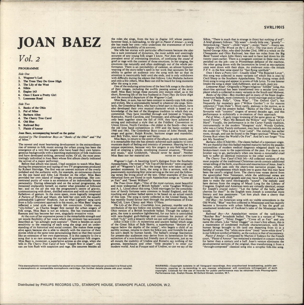 Joan Baez Joan Baez Volume Two UK vinyl LP album (LP record)