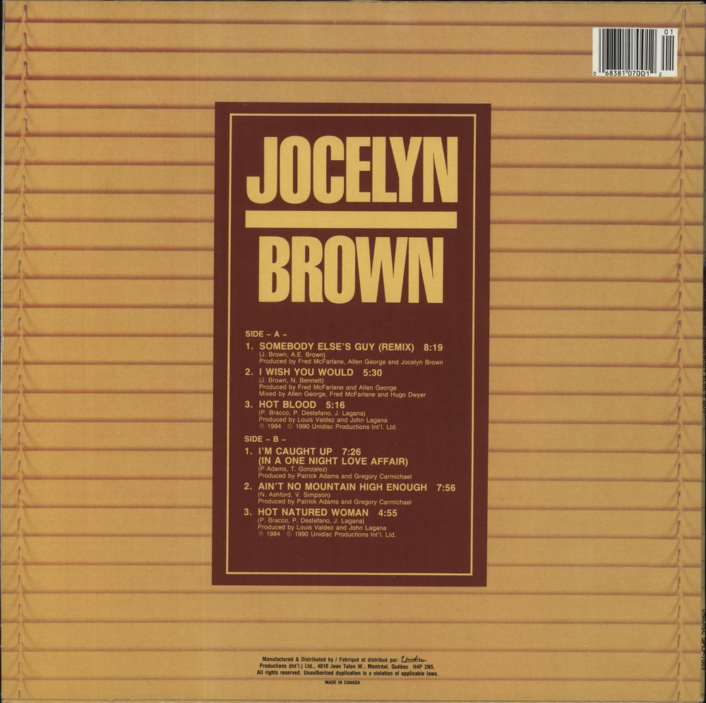 Jocelyn Brown Somebody Else's Guy Canadian vinyl LP album (LP record)