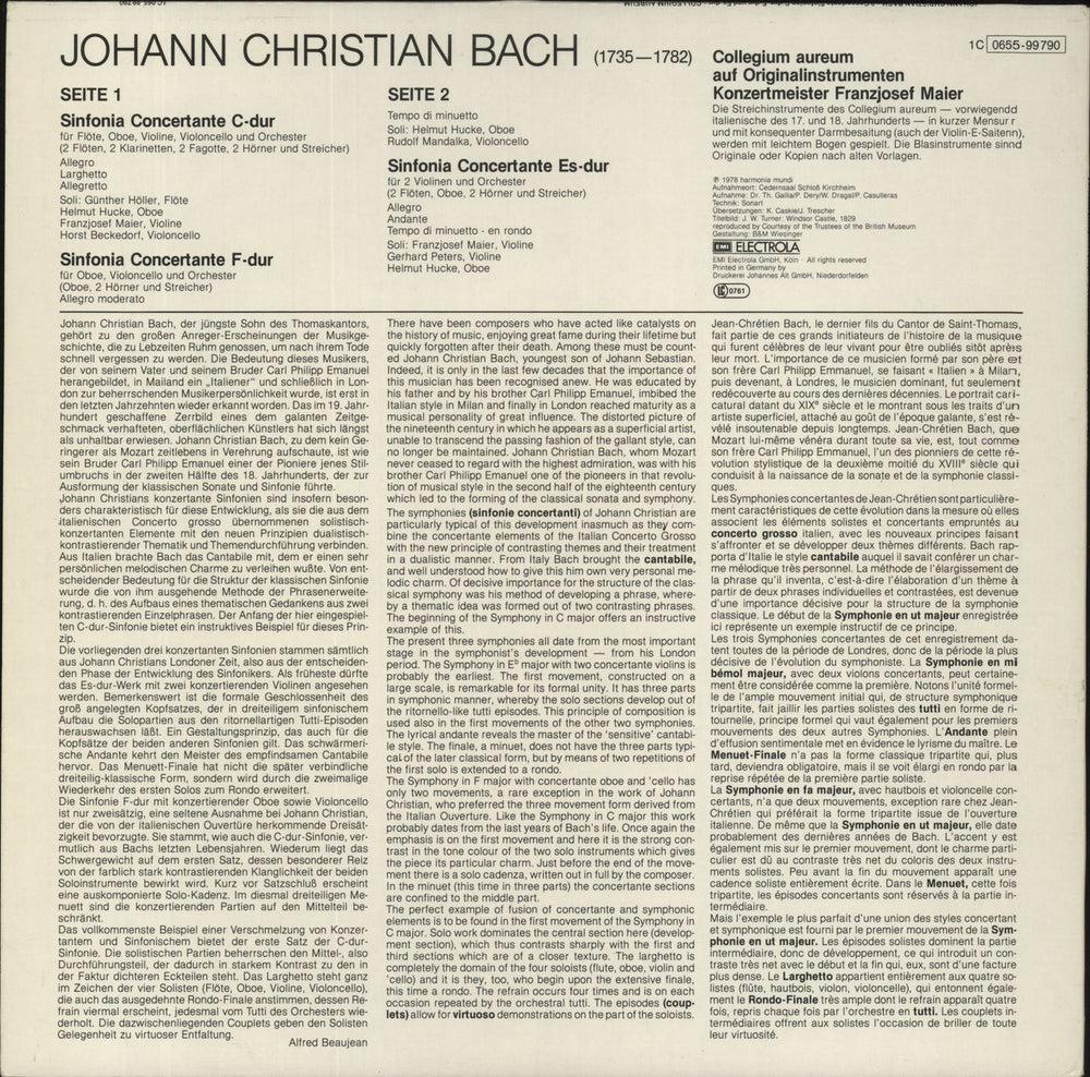 Johann Christoph Friedrich Bach Drei Concertante Sinfonien German vinyl LP album (LP record)