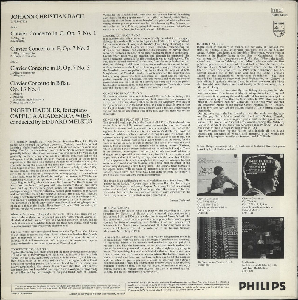 Johann Sebastian Bach Bach: Concertos For Clavier And Orchestra Op. 7 Nos. 1, 2 And 3 / Op. 13 No. 4 UK vinyl LP album (LP record)