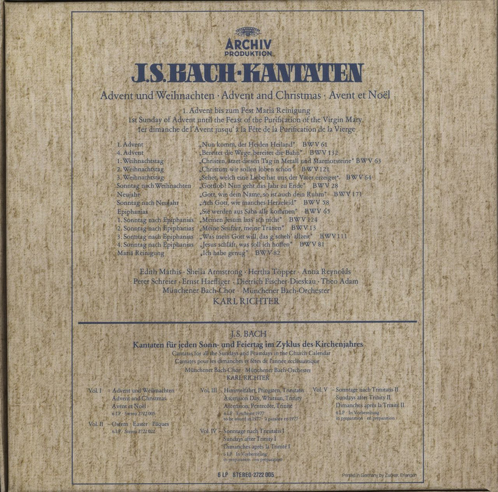 Johann Sebastian Bach Kantaten: Advent Und Weihnachten / Advent And Christmas / Avent Et Noel UK Vinyl Box Set