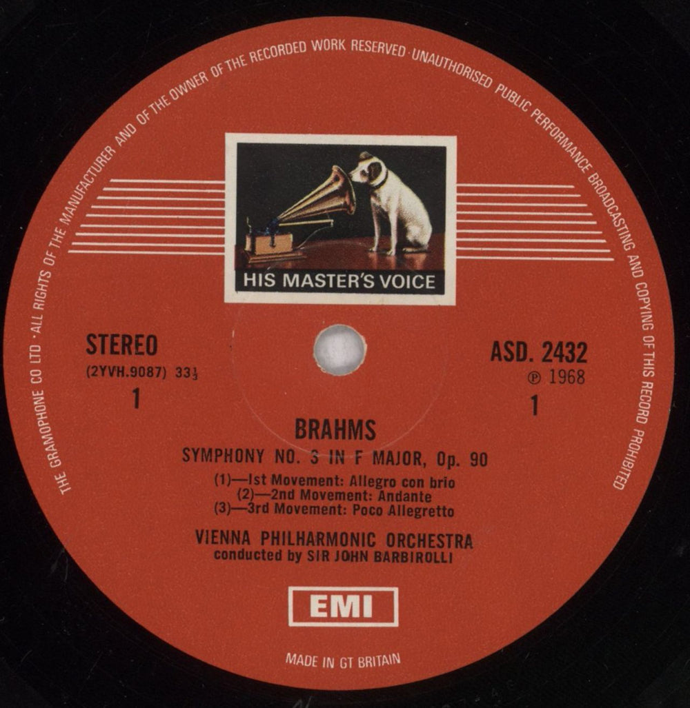 Johannes Brahms Brahms: Symphony No. 3 / 'Haydn' Variations UK vinyl LP album (LP record) B10LPBR841973