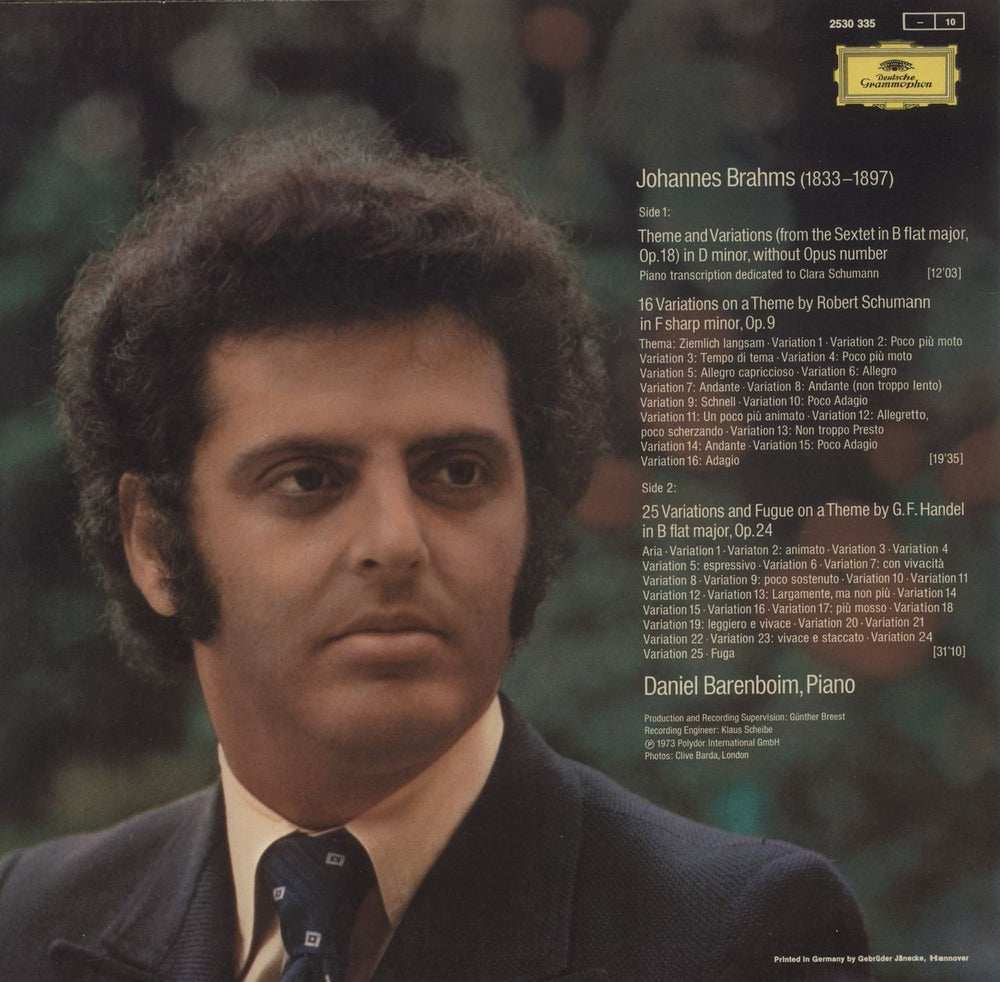 Johannes Brahms Brahms: Variationen Für Klavier • Variations For Piano UK vinyl LP album (LP record)