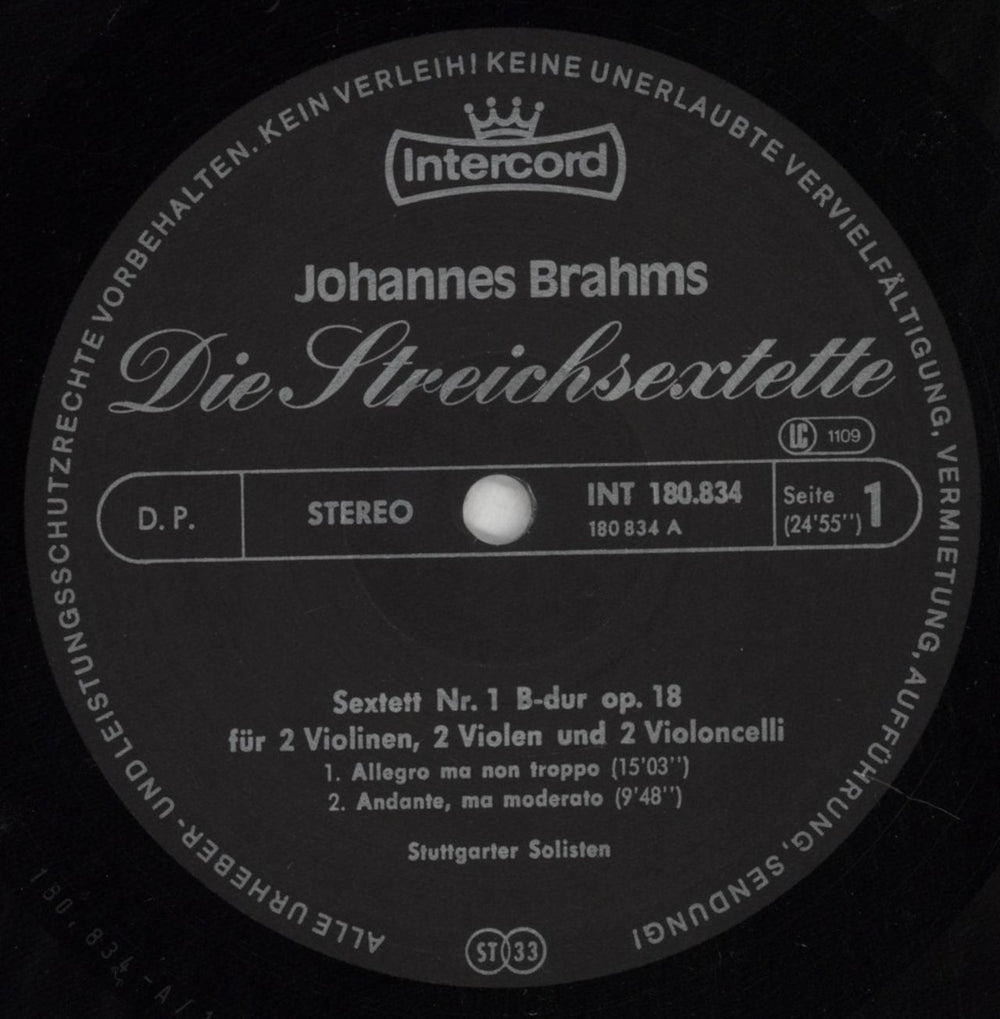 Johannes Brahms String Sextet No. 1 Bm Op. 18 / String Sextet No. 2 Gm Op. 36 UK 2-LP vinyl record set (Double LP Album) B102LST854265