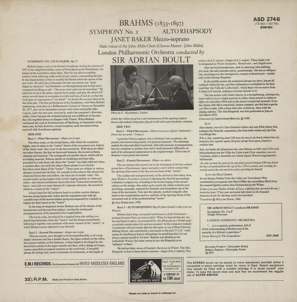 Johannes Brahms Symphony No. 2 & Alto Rhapsody - b&w stamp - non-flipback UK vinyl LP album (LP record)