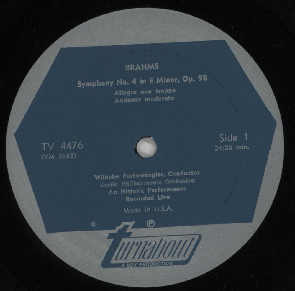 Johannes Brahms Symphony No. 4 in E Minor, Op. 98 US vinyl LP album (LP record) B10LPSY854267