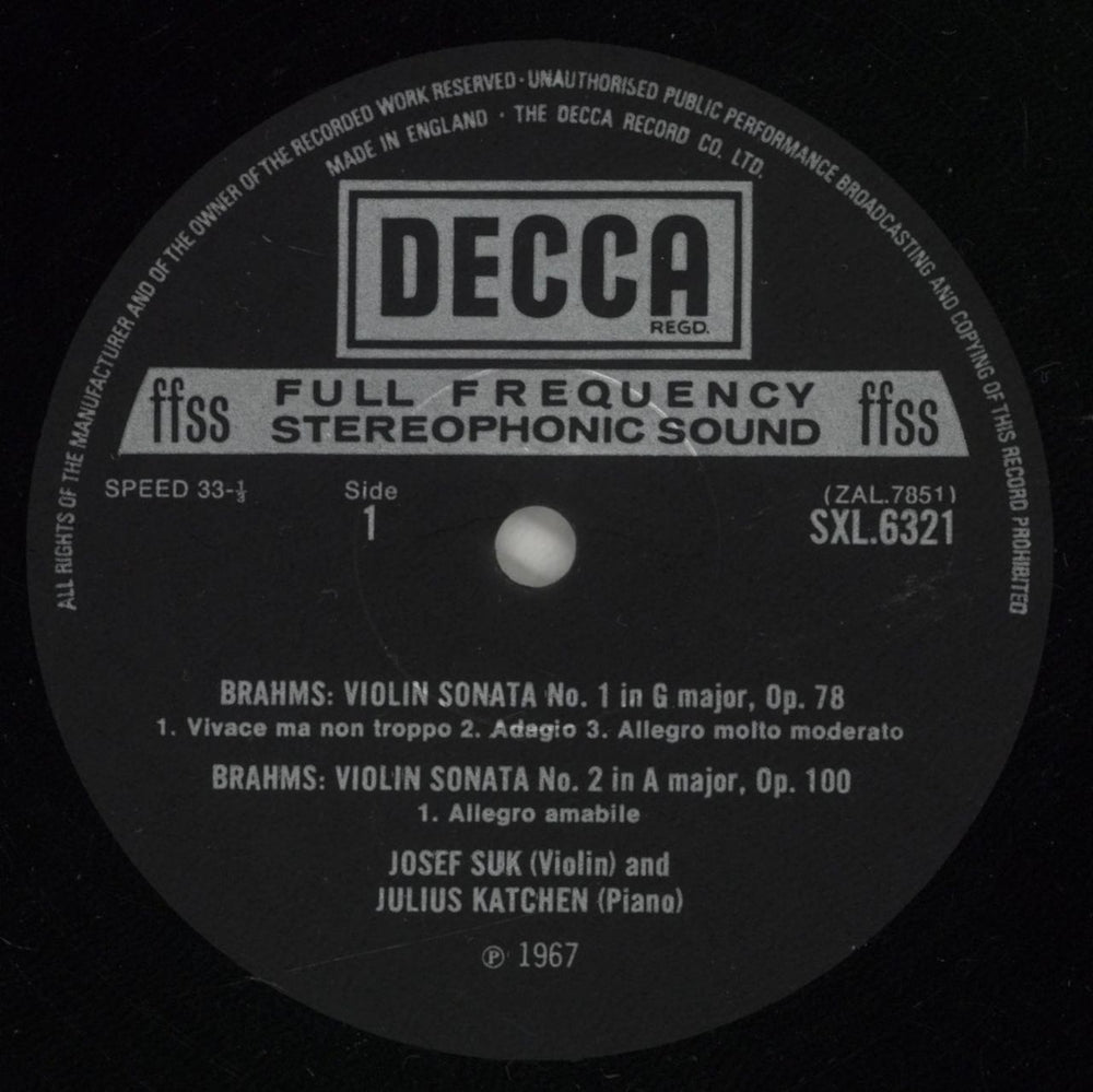 Johannes Brahms Violin Sonatas Op. 78, 100, 108 UK vinyl LP album (LP record) B10LPVI873665