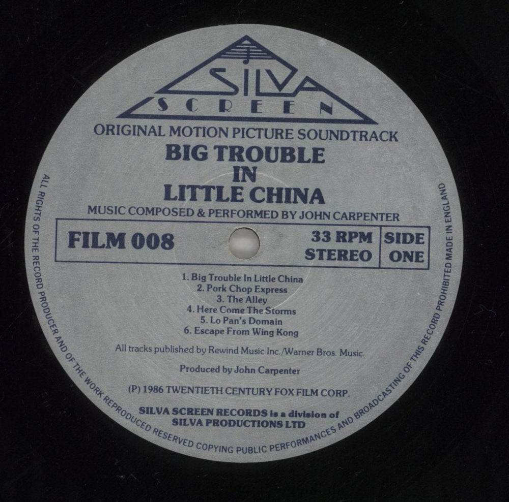 John Carpenter Big Trouble In Little China UK vinyl LP album (LP record) JZVLPBI862441