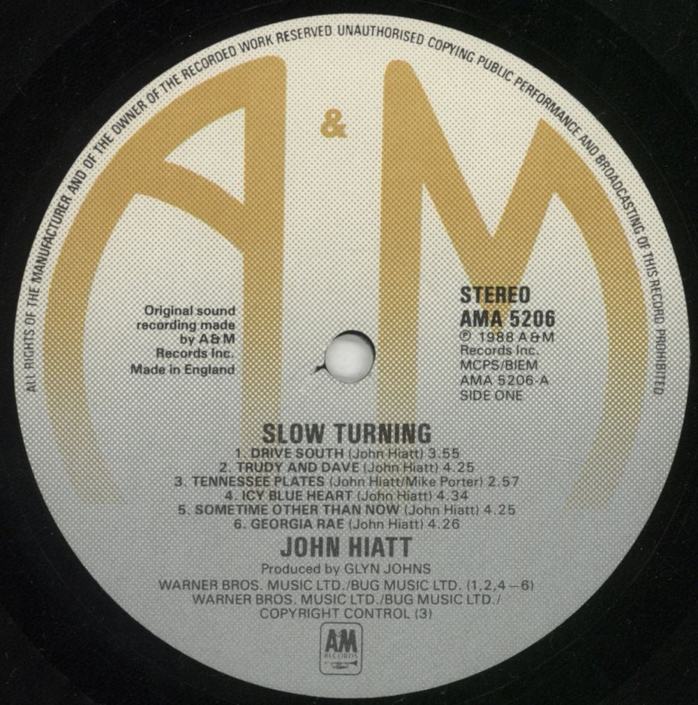 John Hiatt Slow Turning + inner UK vinyl LP album (LP record) J-HLPSL780169