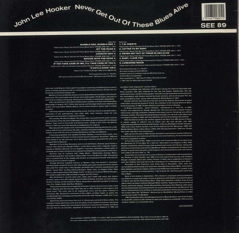 John Lee Hooker Never Get Out Of These Blues Alive UK vinyl LP album (LP record) 5014661008911