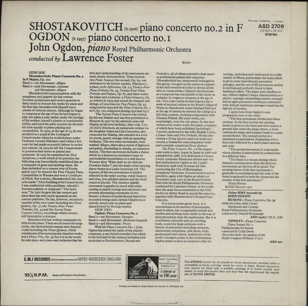 John Ogdon Shostakovich: Piano Concerto No. 2 in F / Ogdon: Piano Concerto No. 1 UK vinyl LP album (LP record)