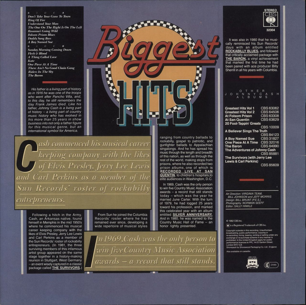 Johnny Cash Biggest Hits UK vinyl LP album (LP record)