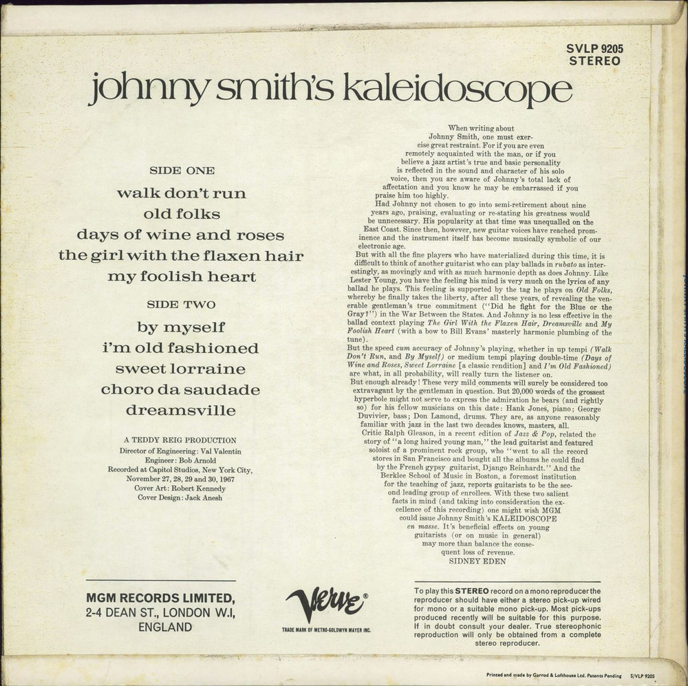 Johnny Smith Johnny Smith's Kaleidoscope UK vinyl LP album (LP record)