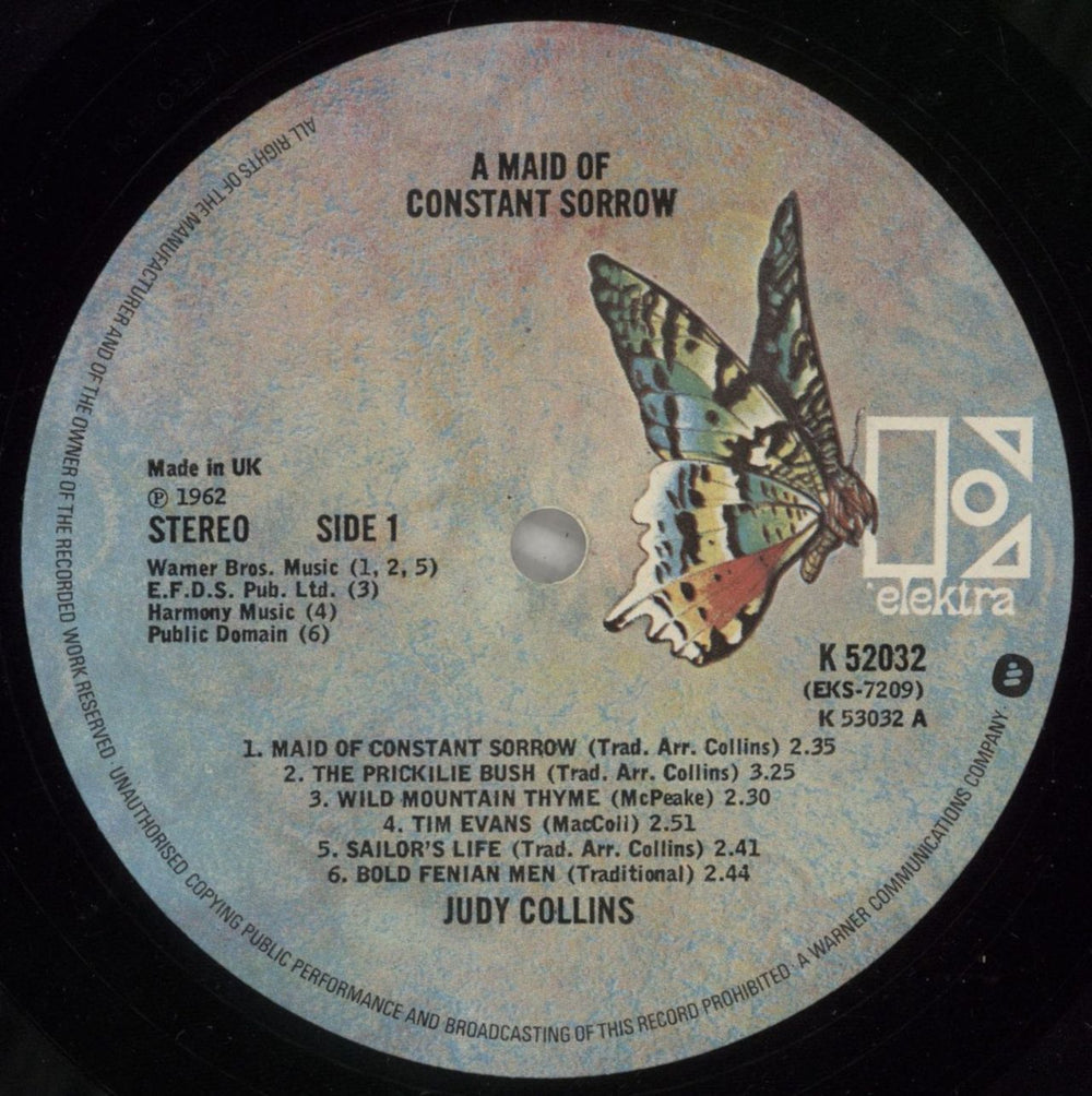 Judy Collins A Maid Of Constant Sorrow UK vinyl LP album (LP record) JUCLPAM875479
