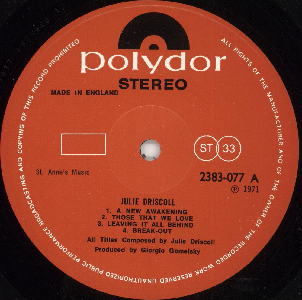 Julie Driscoll 1969 (Nineteen Sixty Nine) UK vinyl LP album (LP record) J-DLPNI732747