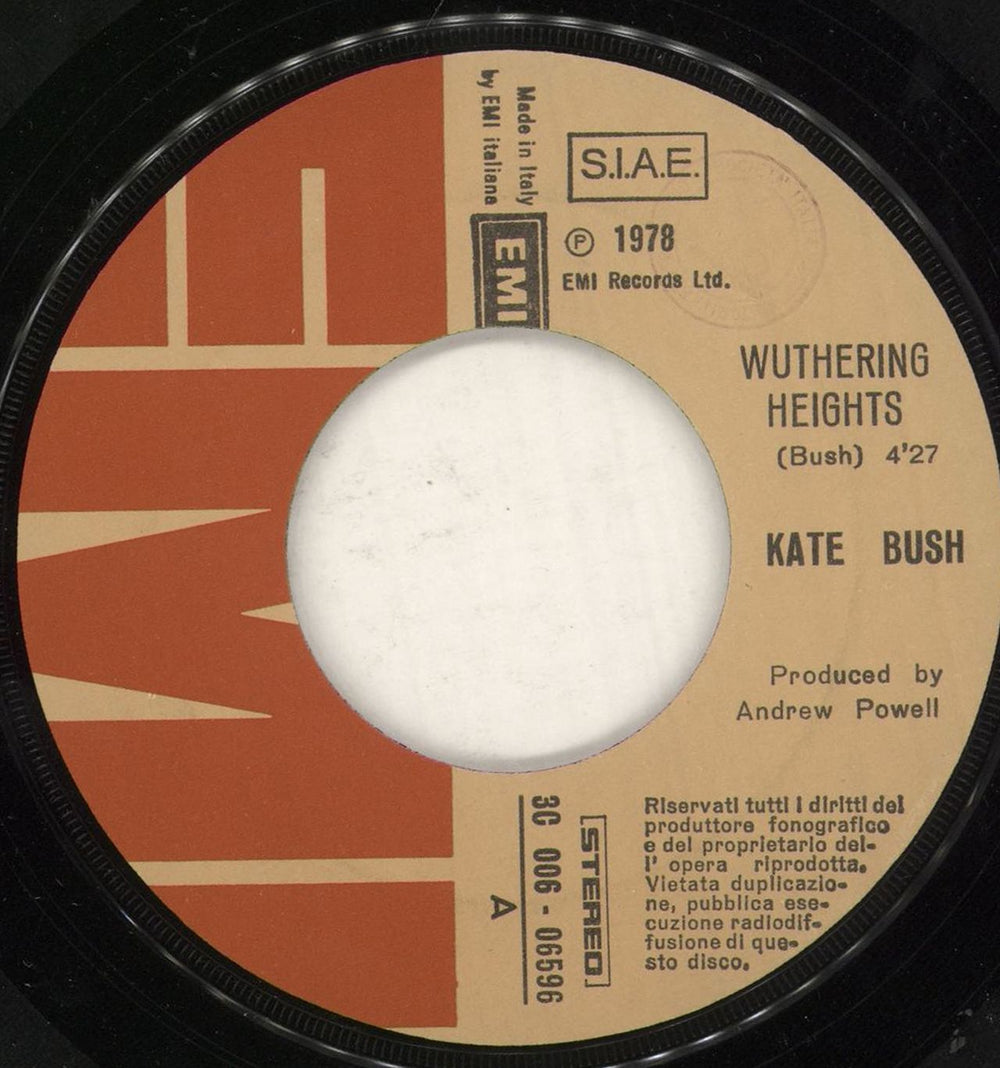Kate Bush Cime Tempestose (Wuthering Heights) Italian 7" vinyl single (7 inch record / 45) 3C006-06596