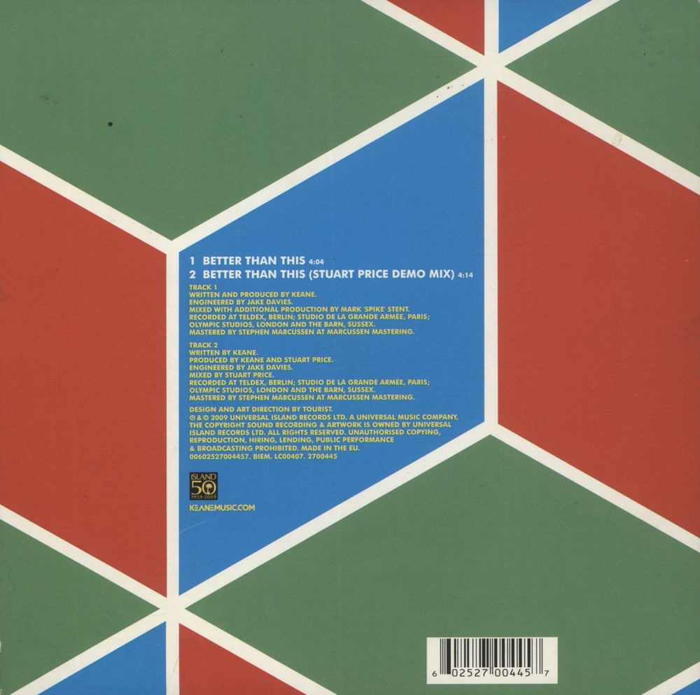 Keane (00s) Better Than This + Glasses UK 7" vinyl single (7 inch record / 45) 602527004457