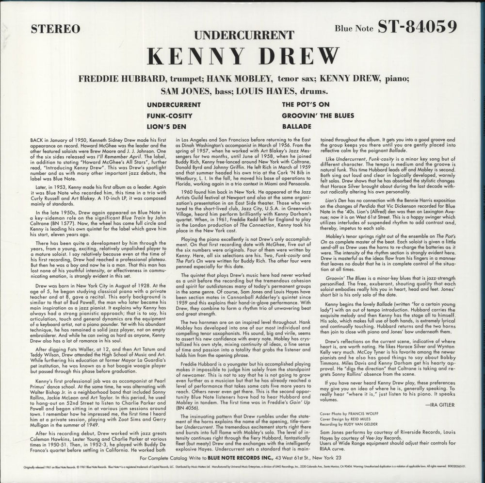 Kenny Drew Undercurrent - 180gm US vinyl LP album (LP record) 693692999631