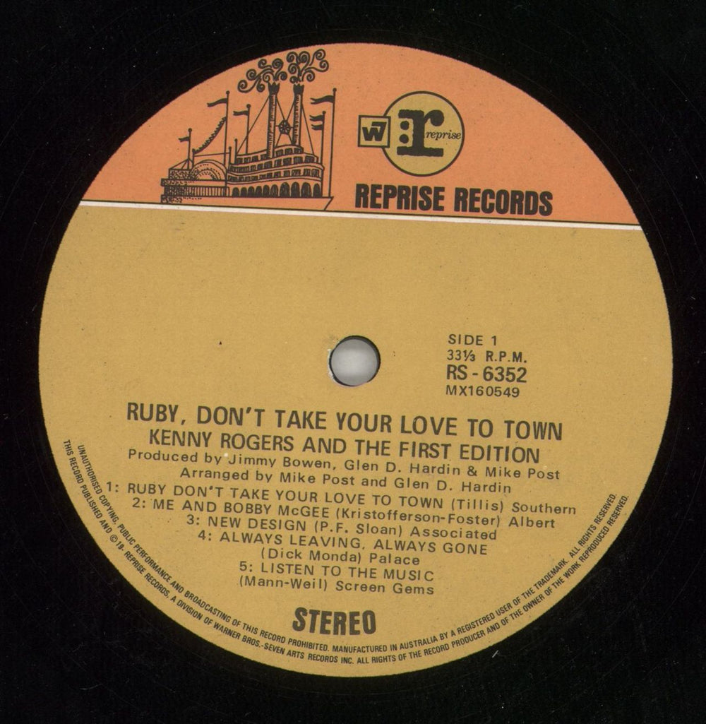 Kenny Rogers & The First Edition Ruby, Don't Take Your Love To Town Australian vinyl LP album (LP record) KNNLPRU869311