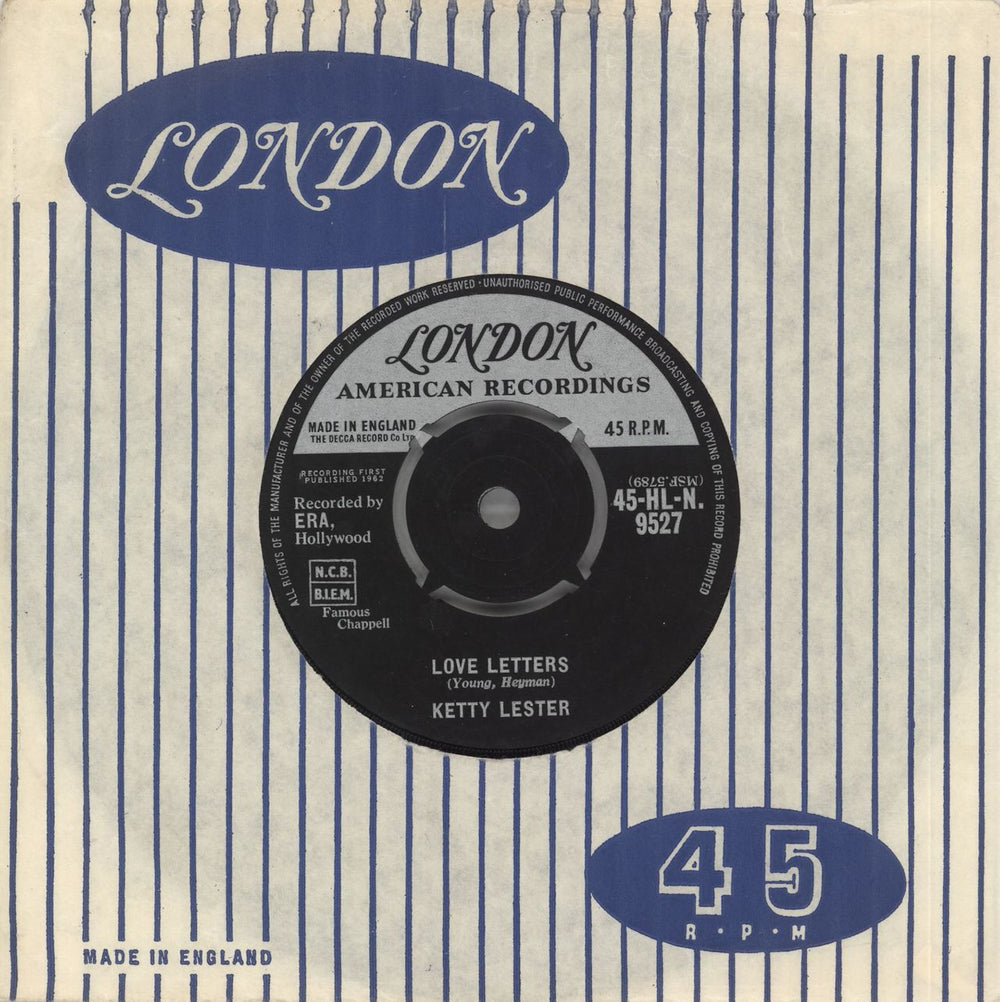 Ketty Lester Love Letters UK 7" vinyl single (7 inch record / 45) 45-HLN9527