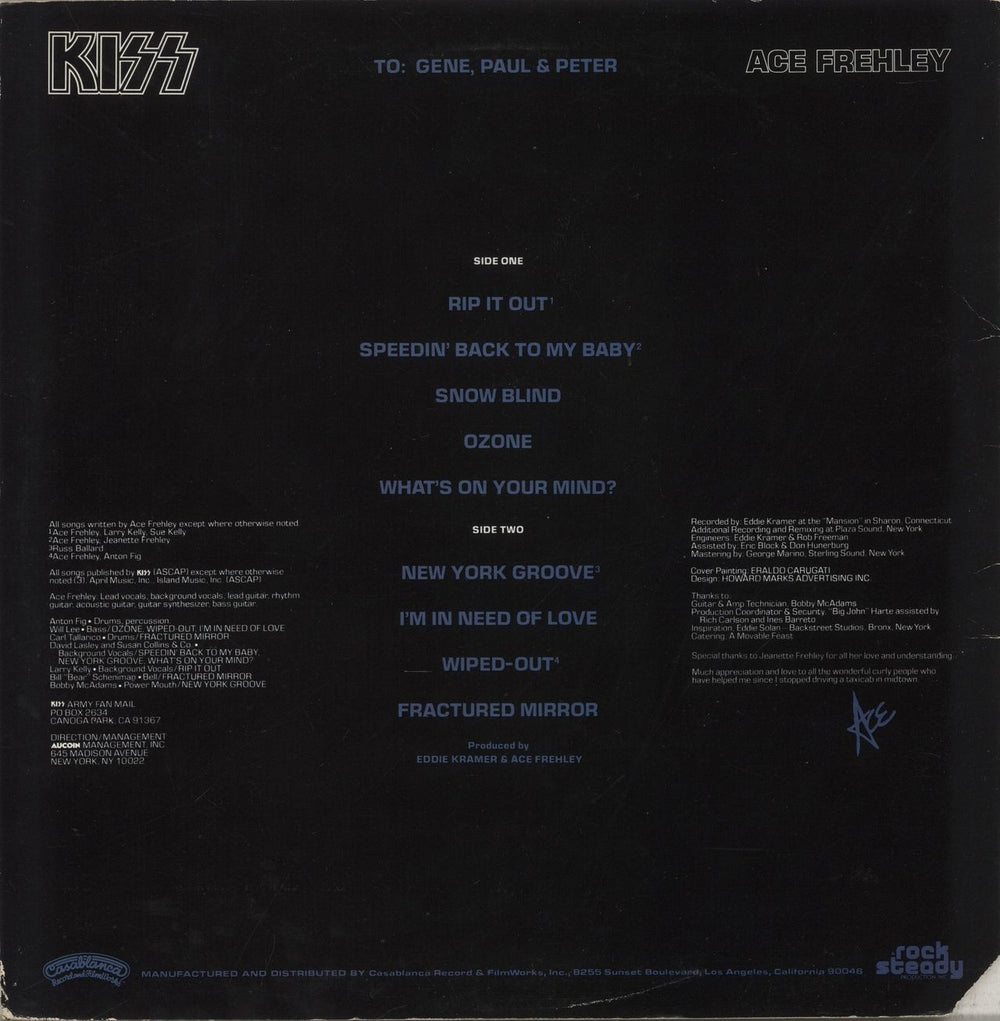 Kiss Ace Frehley - VG US vinyl LP album (LP record)