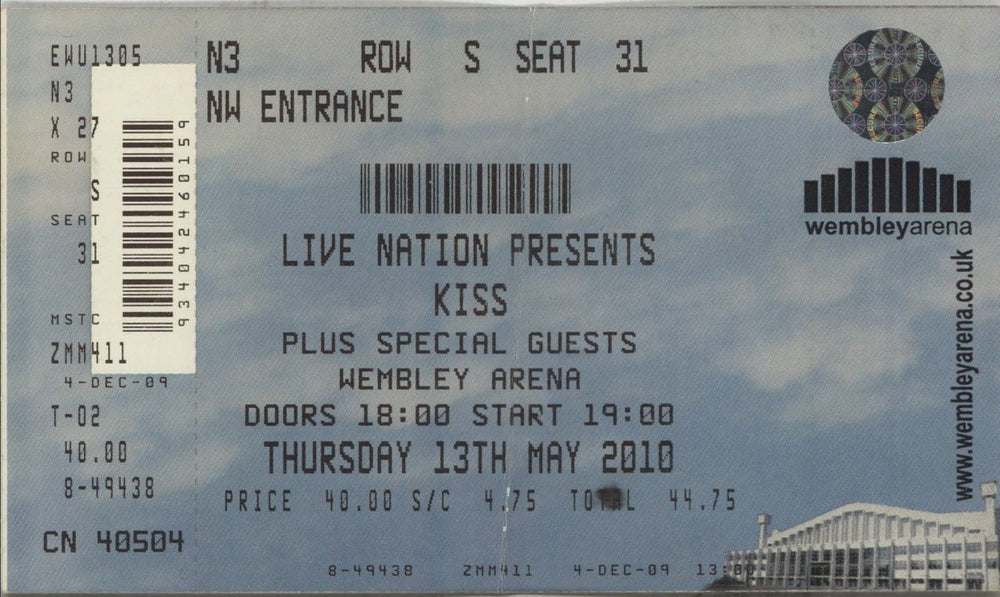 Kiss Sonic Boom Over Europe 2010 + Ticket Stub UK tour programme KISTRSO872419