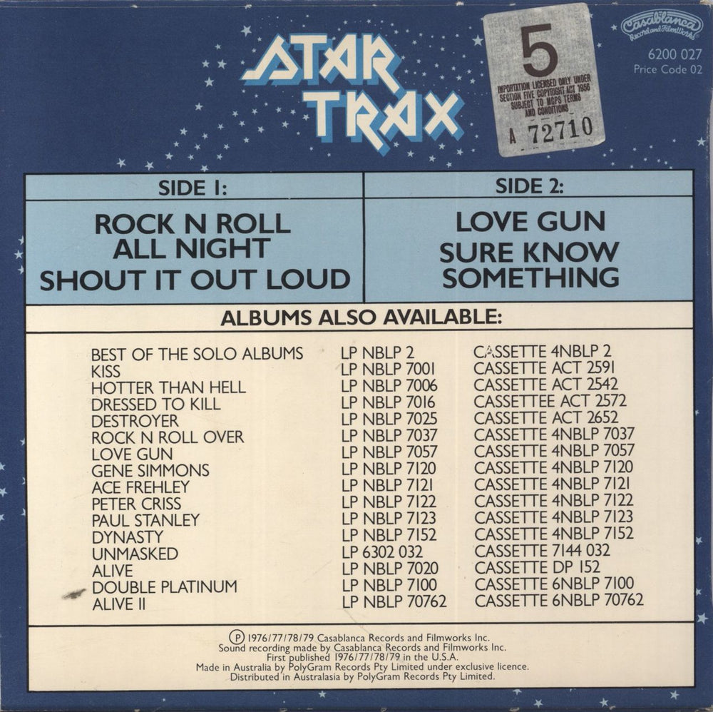 Kiss Star Trax - 1st Issue Red Logo Australian 7" vinyl single (7 inch record / 45)
