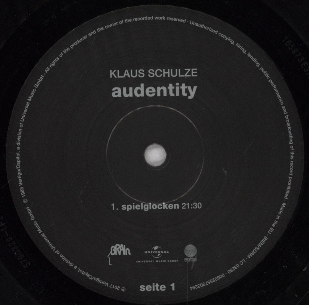 Klaus Schulze Audentity German 2-LP vinyl record set (Double LP Album) ULZ2LAU847851