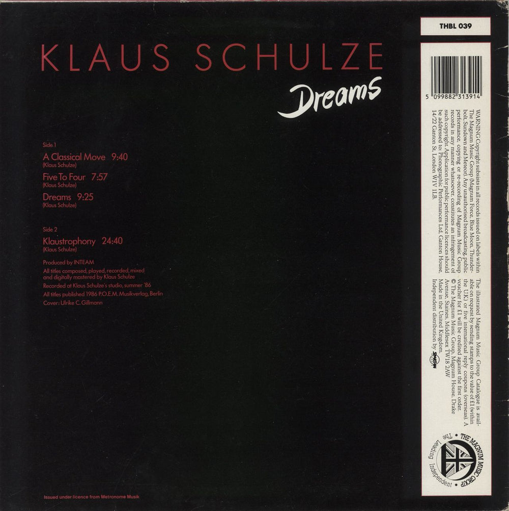 Klaus Schulze Dreams UK vinyl LP album (LP record)
