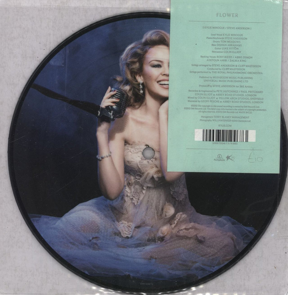 Kylie Minogue Flower - Title Stickered UK 7" vinyl picture disc (7 inch picture disc single) 5099972124673