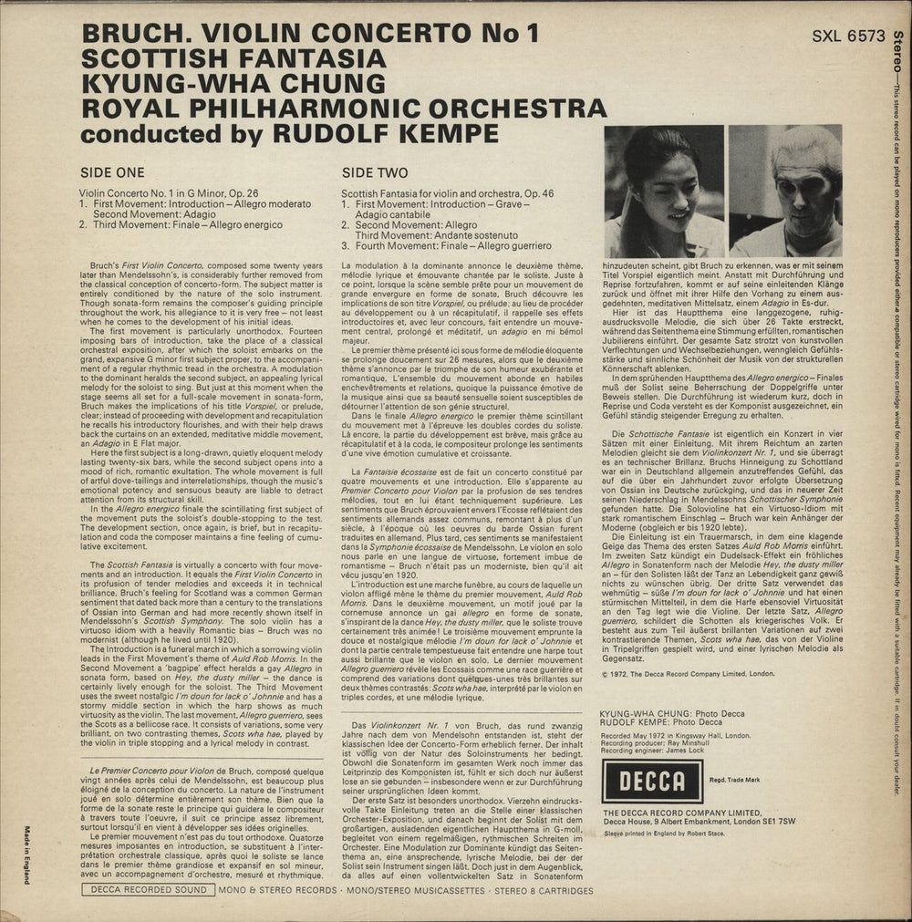 Kyung-Wha Chung Bruch: Violin Concerto / Scottish Fantasia UK vinyl LP album (LP record)