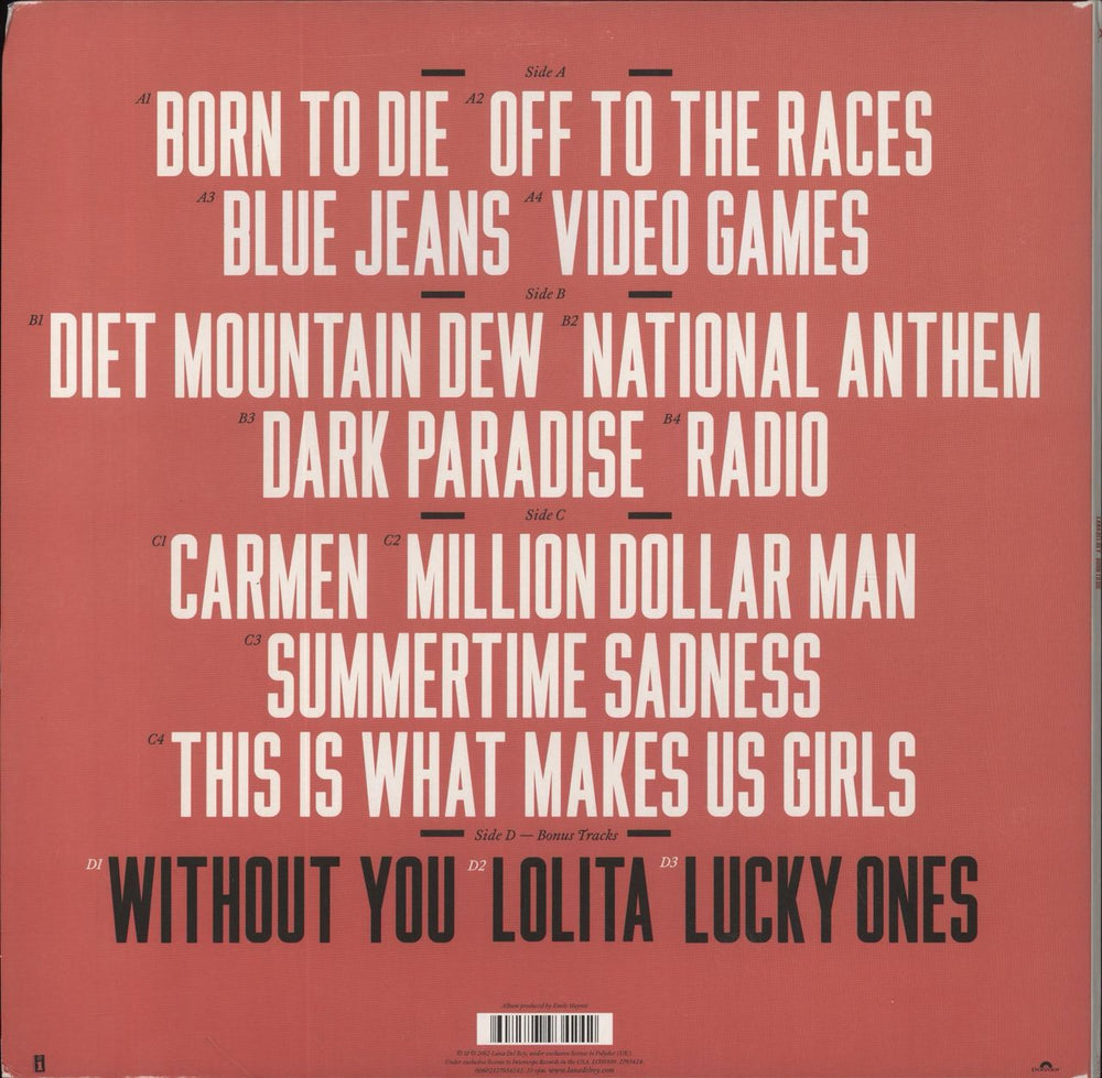 Lana Del Rey Born To Die - 180gm - EX UK 2-LP vinyl record set (Double LP Album) 602527934242