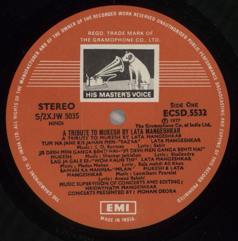 Lata Mangeshkar A Tribute To Mukesh By Lata Mangeshkar Indian 2-LP vinyl record set (Double LP Album) N6W2LAT825423