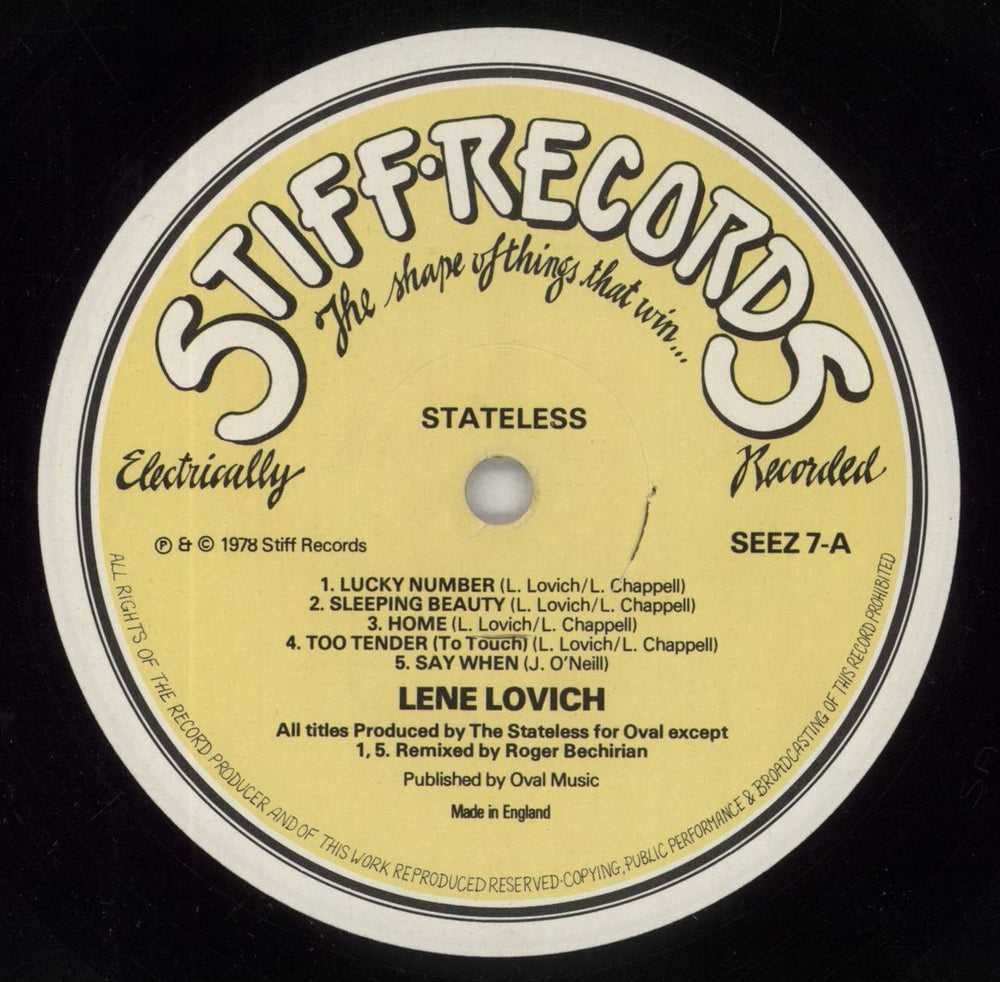 Lene Lovich Stateless UK vinyl LP album (LP record) LLVLPST295790